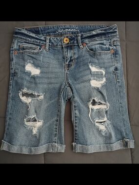 Aeropostale Distressed Denim Bermuda Shorts - Blue